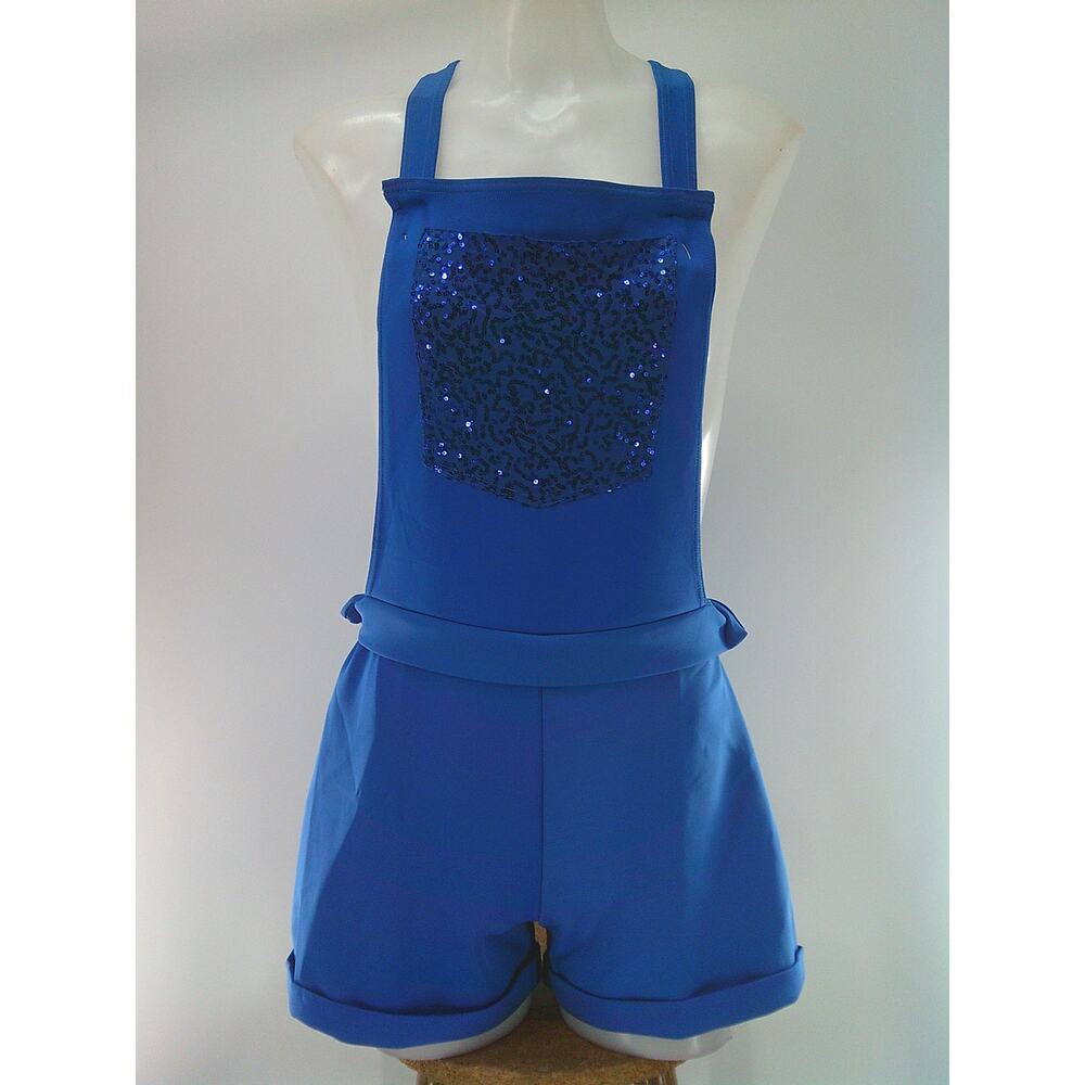 Dance Costume Weissman  12211 Medium Adult Blue Overalls Jazz Tap Sequins